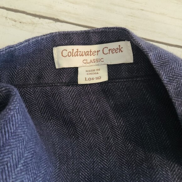 Coldwater Creek Linen Herringbone Tweed Open Front Jacket Classic Staple Lg - Picture 5 of 8